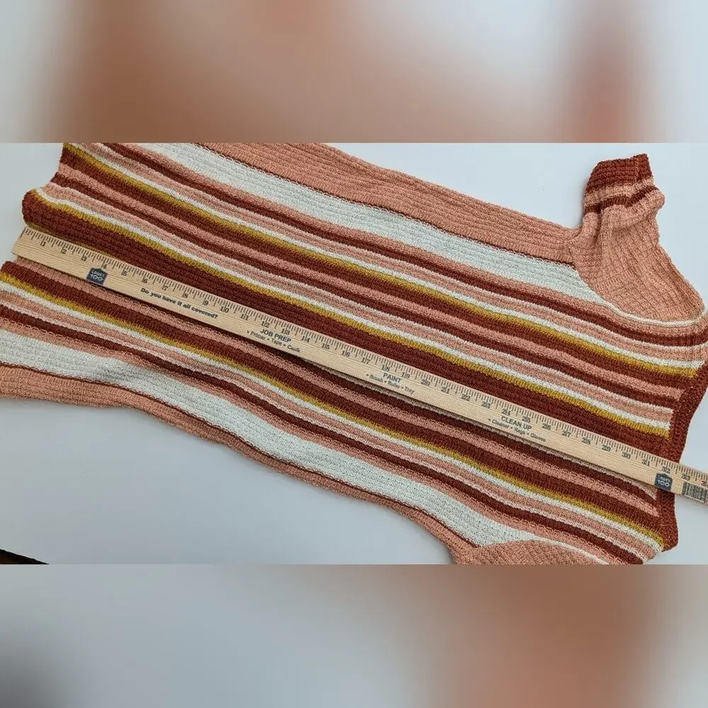 Free People LollyPop Knit Retro Mini V-Neck Dress Sunset Combo Stripe Size Small